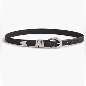 Madewell chunky metal leather belt black leather silver hardware size Large